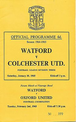 #ad Watford v Colchester United Div 3 30 1 1965 Football Programme GBP 1.00