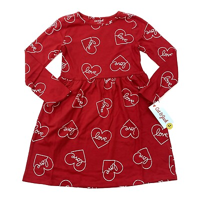 Cat amp; Jack Girls Size S 6 6X Long Sleeve Dress Pockets Red Love Heart #ad $7.99