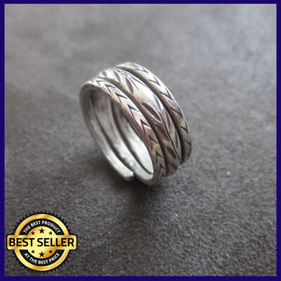 #ad FINE SILVER RINGS 925 STERLING ADJUSTABLE SIZE TRIPLE ROLL ARTISAN SKIN TEXTURE $22.08