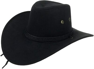 UwantC Mens Faux Felt Western Cowboy Hat Fedora Outdoor Wide Brim Hat with Strap $45.90