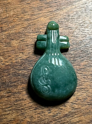 #ad Green Natural Jade Carved Pendant Music Instrument Pipa $75.00