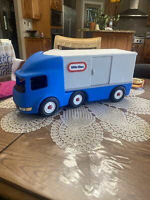 #ad Vintage Little Tikes 23quot; Semi Truck Ride On Blue Grey Tractor Trailer Big Rig 18 $80.00