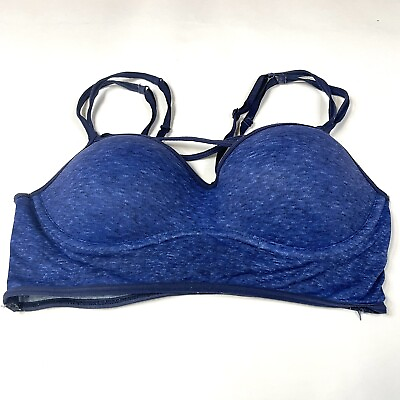 #ad PINK Victorias Secret Small Pushup Bra Bralette Slip Over Strappy Blue #1475 $17.97
