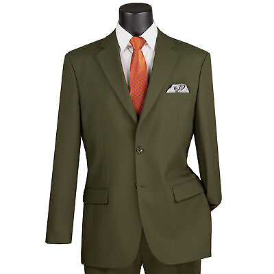 LUCCI Men#x27;s Olive Green 2 Button Classic Fit Poplin Polyester Suit NEW #ad $75.00