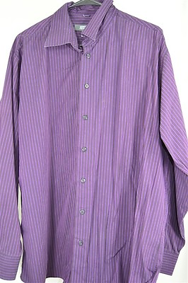 #ad Kenneth Cole Reaction Purple Stripe XL Button Front Men#x27;s SHIRT $8.00