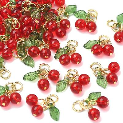 #ad 30x Glass Acrylic Bead Charms Cherry Pendants for Necklaces Jewelry Making $7.50