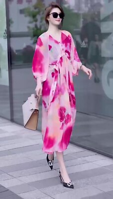 #ad Summer Kaftan Maxi Dress Loose Womens Floral printed Long Robe one size $64.49