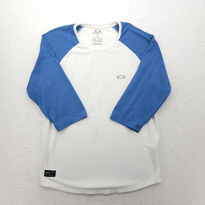 #ad Oakley Mens Shirt Extra Large White Blue Casual Outdoors Baseball Long Sleeve $17.97