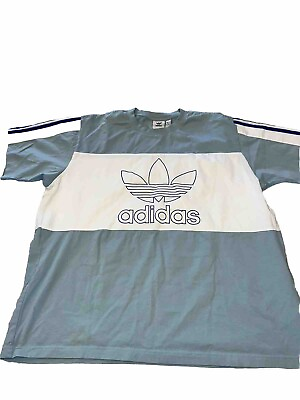 Adidas Trefoil Tee Shirt Mens 2XL Vintage Color Block Blue White Logo $23.98