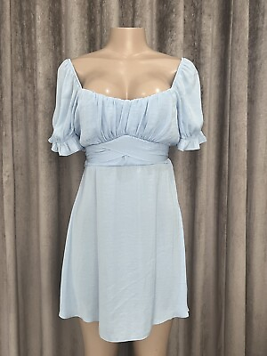 #ad TRIXXI Womens Light Blue Styling Pouf Sleeve Mini Fit Flare Dress Size L. $8.00