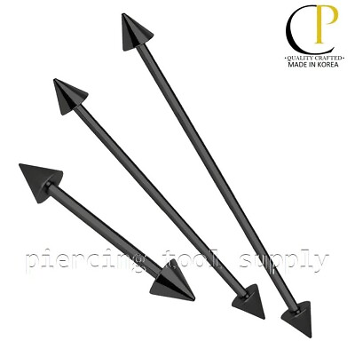 #ad 16G 14G Black PVD Plated Surgical Steel Industrial Barbell with Spikes 1quot; to 2quot; $3.21