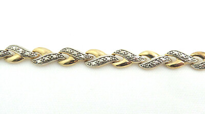 #ad VTG Sterling Tennis Bracelet 2 Tone Gold Plated Ribbons 7 1 4” Long 7.7 Grams $19.95