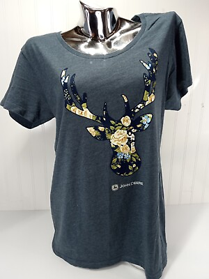 #ad Womens John Deere 2XL XXL Blue Floral Shirt Top EUC $25.00