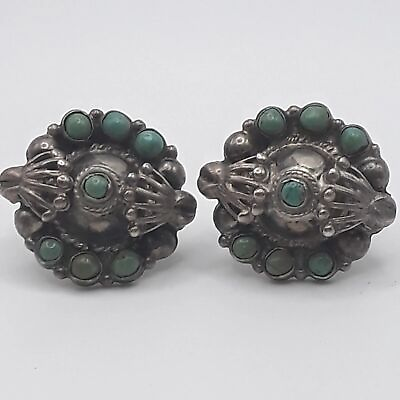 #ad Vintage Taxco Native Sterling Silver Turquoise Screwback Earrings $72.00