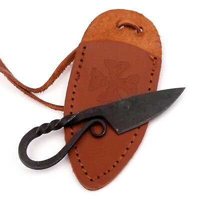 Handmade Twisted Miniature Hunting Pocket Neck Knife Necklace with Brown Sheath $16.21