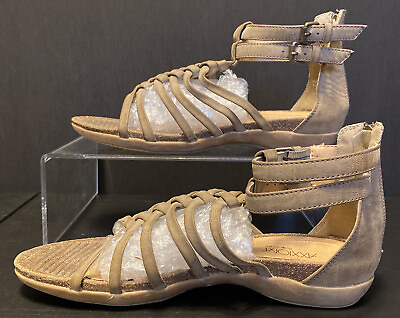 AXXIOM Sz 8 Womenâ€™s Explorer Beige Faux Leather Gladiator Sandals $13.99