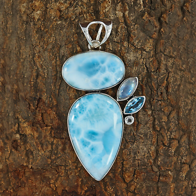 #ad Dominican Larimar Gemstone Pendant Women Gift 925 Sterling Silver Handmade Gifts $155.00