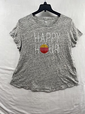 #ad #ad Old Navy Women Gray Crew Neck Short Sleeve Happy Hour Graphic T shirt Top 1X $12.90