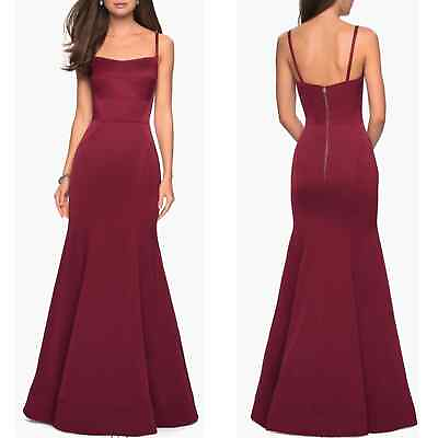 #ad #ad LA FEMME Burgundy Red Structured Jersey Trumpet Maxi Gown Size 4 $225.00
