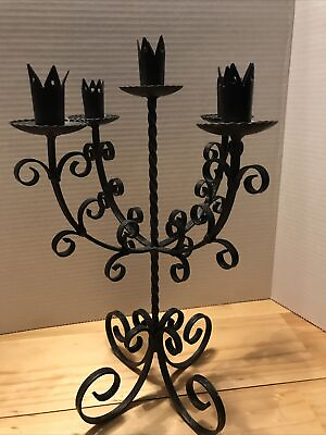 #ad Antique Tin Handcrafted 5 Candle Stick Black $8.00
