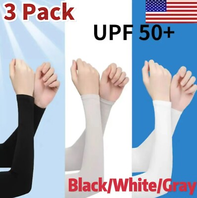 #ad 3 Pairs Cooling Arm Sleeves Cover UV Sun Protection Sports Outdoor For Men Women $5.99