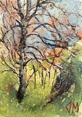 #ad ACEO ORIGINAL Watercolor Painting Art Card “ In The Woods” NOT A PRINT $40.00