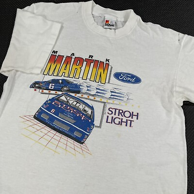 #ad Vintage 80s Mark Martin T Shirt Adult Large Stroh Light Ford Race Car Made USA $37.80