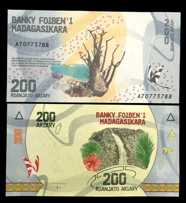 #ad Madagascar 200 Ariary Banknote World Paper Money UNC Currency Bill Note $1.95