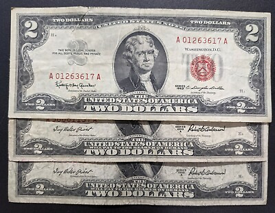 U.S. $2 Two Dollar Red Seal Well Circulated One Note $6.99