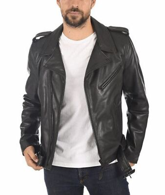 #ad New Leather Jacket Mens Biker Motorcycle Real Leather Coat Slim Fit #559 $118.00
