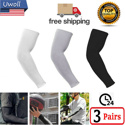 #ad 3 5 Pairs Cooling Arm Sleeves Cover UV Sun Protection Outdoor Basketball Sport $5.27