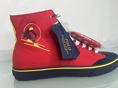 #ad Polo Ralph Lauren Men Shoes Solomon Christmas Red Ski Canvas Sneakers Sz 10 10.5 $39.97