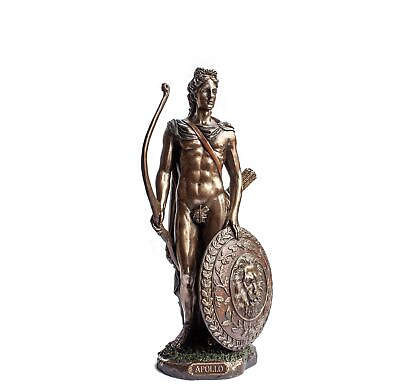 #ad Apollo Roman Greek God with Shield and Bow Bronzed Statue Figurine $109.00