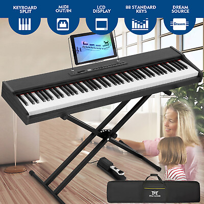 #ad Black 88 Key Full Size Semi Weighted Digital Piano Electronic Keyboard PedalBag $199.99