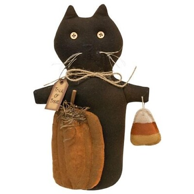 #ad NEW Primitive Halloween CAT BLACK Cloth Stiffened Fall Shelf Sitter 9quot;T x 6quot;W $14.97