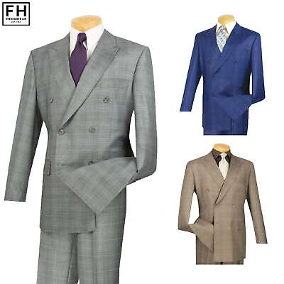 VINCI Men#x27;s Glen Plaid Double Breasted 6 Button Classic Fit Suit NEW #ad $100.00