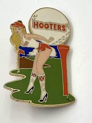 #ad Vintage Hooters Girl Waitress Restaurant Bar Enamel Gold Tone Pin Golf Ball Tee $8.49
