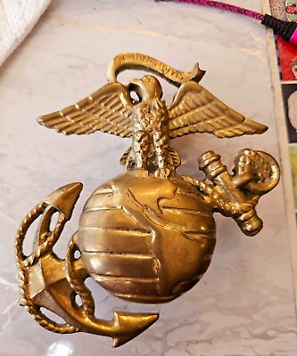 #ad Vintage Brass United States Marine Corps USMC Semper Fidelis Door Knocker $145.00