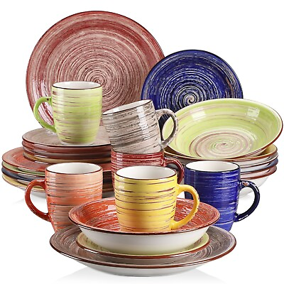 #ad vancasso Dinnerware Dinner Set 24 Piece Stoneware Plates Bowls Set Service for 6 $79.99