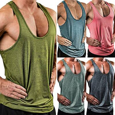 #ad Mens Sleeveless Workout Tank Top Bodybuilding Gym Sports Muscle Fitness T Shirt* $10.65