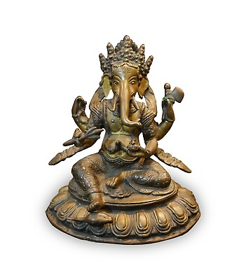 Brass Statue Ganesha Hindu Ganesh God Lord Vintage Figurine Idol Home Décor $337.00