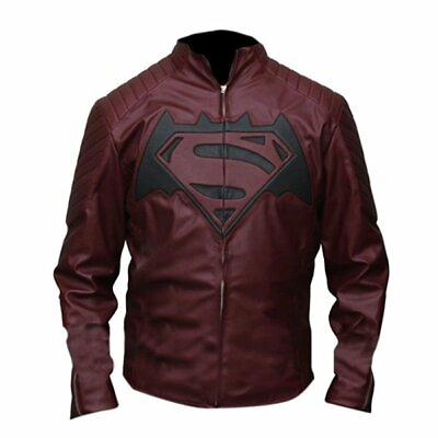 #ad Mens Maroon Leather Batman vs Superman Dawn Of Justice Jacket SPM01 $174.33