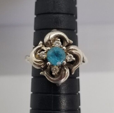 #ad Round Synthetic Blue Topaz amp; CZ DOLPHIN 925 Sterling Silver Design Ring Size 5 $24.95