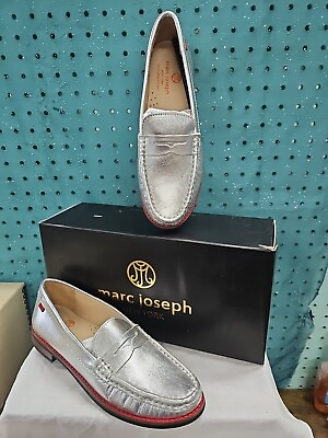 #ad Marc Joseph Kids Loafers Sz 4.5 East Village Casual Shoes Platinum Leather Girls $21.00
