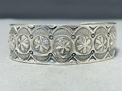 #ad ONE OF THE MOST INTRICATE VINTAGE NAVAJO ALL STERLING SILVER BRACELET $785.99