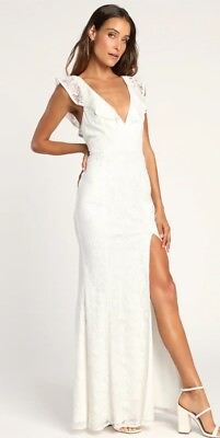 #ad New Lulu’s Love Me Always White Lace Maxi Dress Sz Large $60.00