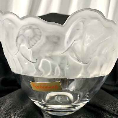 #ad NACHTMANN Frosted Glass Safari Elephant Bowl Bleikristall 24% Germany ￼Signed C $999.99