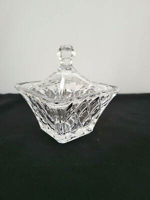 #ad Crystal Glass Covered Candy Dish Square Diamond Point Cut $17.97