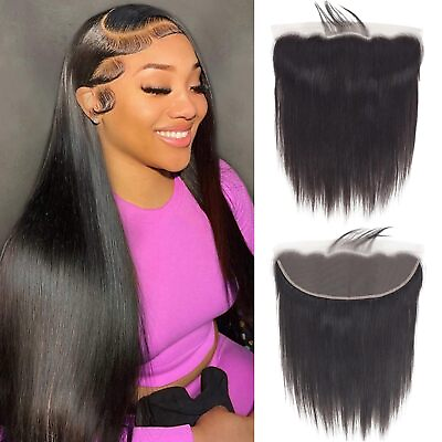 #ad 13x4 Human Hair Brazilian Ear to Ear 12 Inch Straight Lace Frontal Closure $41.76