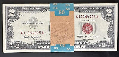âœ¯ Two Dollar Red Seal $2 Bill UNC CUâœ¯ From Pack 1 Consecutive Uncirculated Noteâœ¯ $40.85